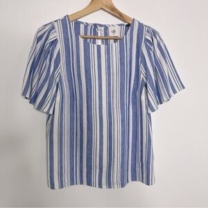 CAbi blue Stripe linen blend short sleeve Top Size XS style#5343